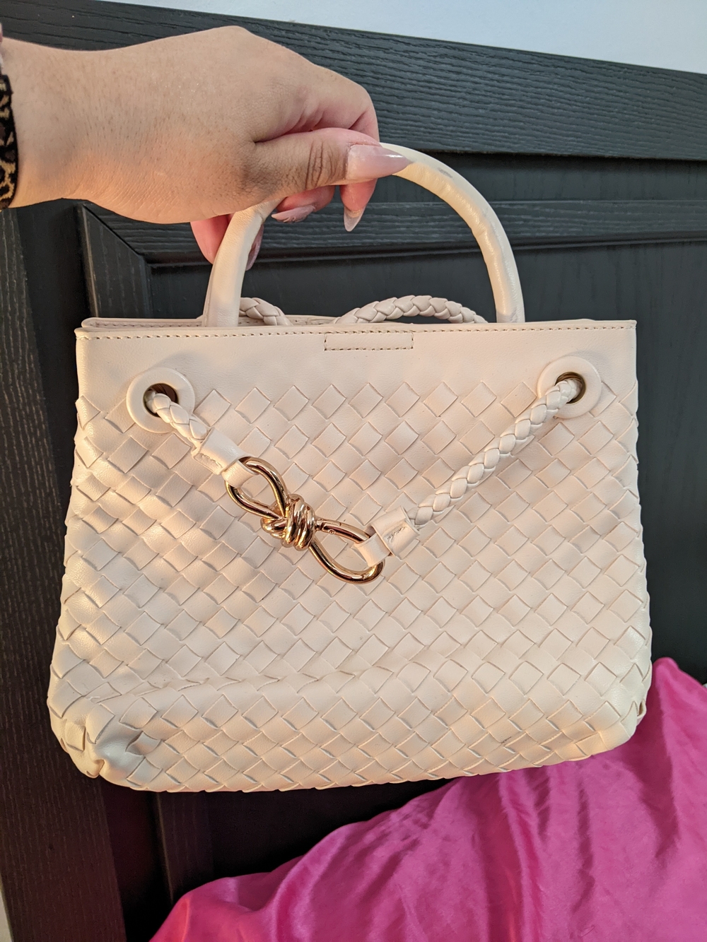 Woven Top-Handle Women’s Handbag in Cream